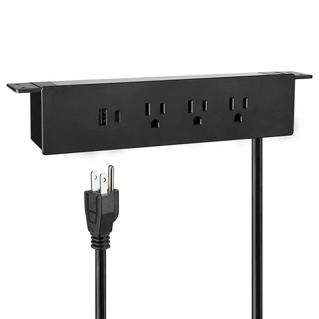 Under Desk Power Strip, Haylink Desk Power Strip with USB C, Desk Edge Mount Power Outlet Socket Connect 3 Plugs, 6FT Extension Cord for Home Office Conference, UL Listed(Black)