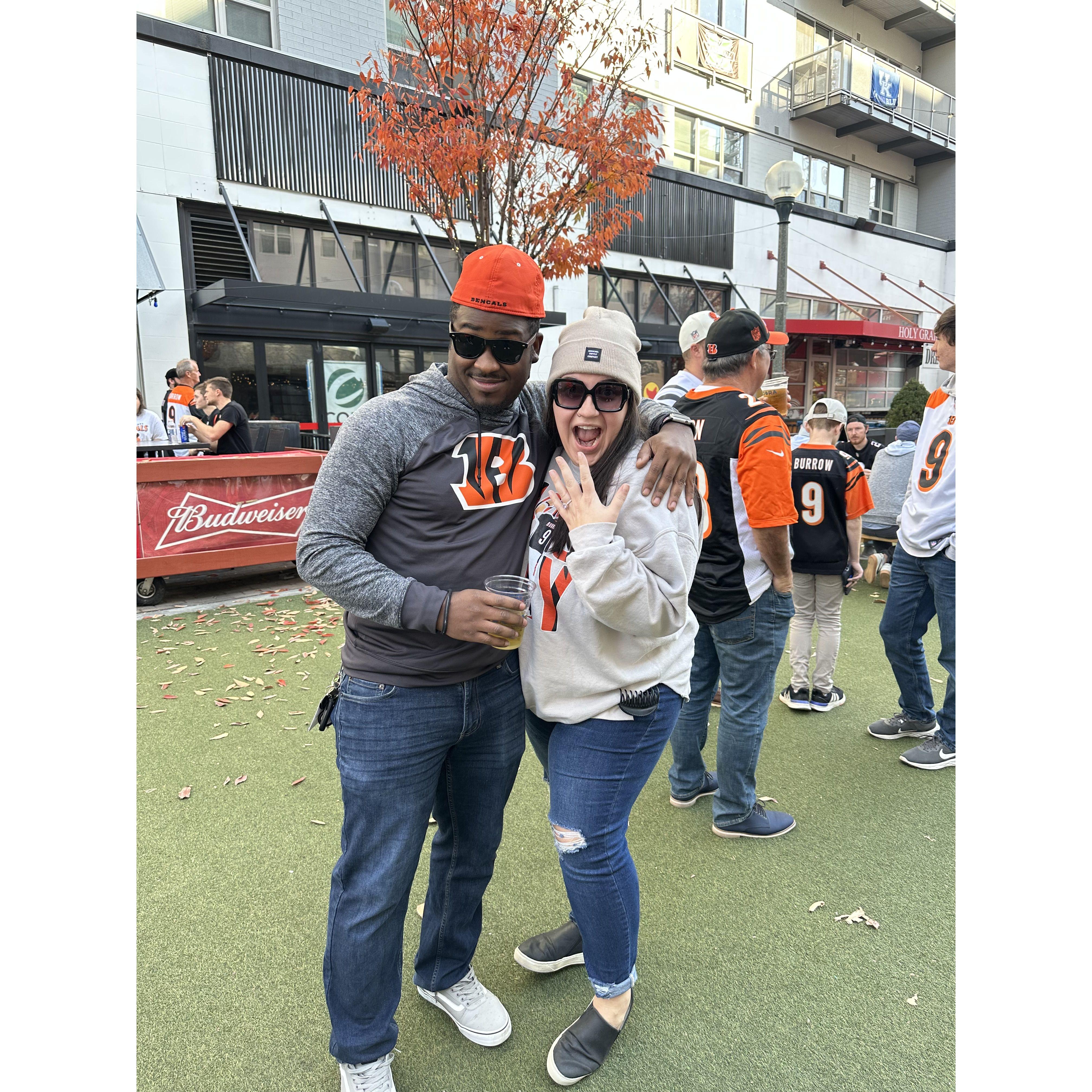 Loving the Bengals, celebrating a birthday & telling everyone we got ENGAGED!