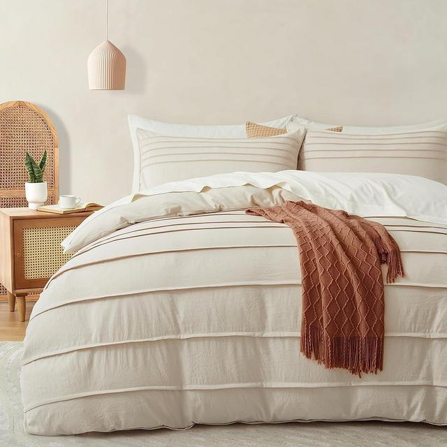 Oli Anderson Light Khaki Duvet Cover King Size - Pleated King Duvet Cover, 3PCS Soft and Breathable Textured Bedding Set with Zipper Closure(Light Khaki,104"x90")