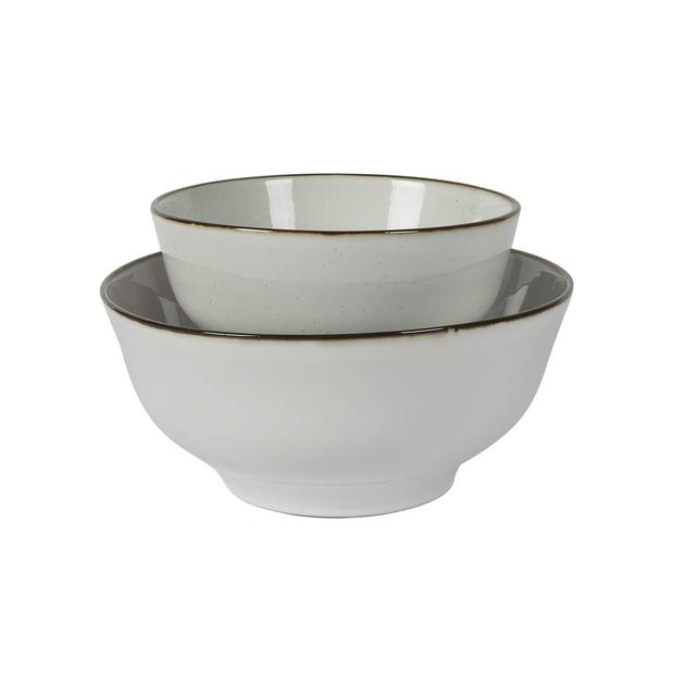 Tabletops Gallery Farmhouse Collection- Farmhouse blanco marrón gres plato de porción, 2 piezas Ginebra anidación profunda redonda