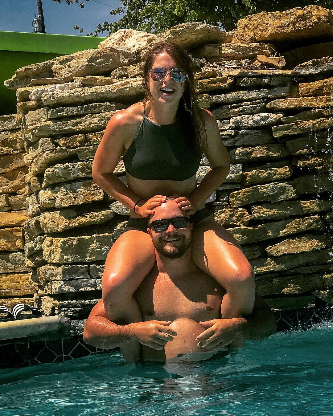 Katie and DJ hanging out in the pool at Landshark Bar & Grill at the Lake of the Ozarks (summer 2018).
