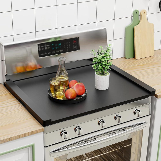 Oenalw Noodle Board Stove Cover Wood(Ready to Use), Stove Top Covers for Electric Stove, Gas Stove, Wooden Decorative Rustic Kitchen Serving Tray, for Range Stovetop, Cooktop, 30'' * 22'', Black