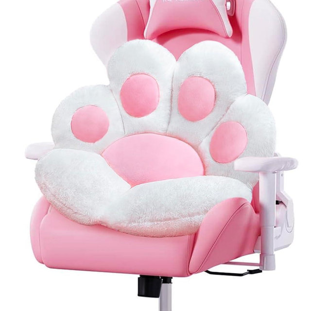 DOBUONO Cat Paw Cushion Cute Chair Cushion Kawaii Seat Cushion 28"x 24"Gaming Chair Cushion Kitty Plush Lazy Sofa Pillow for Girl Soft Chair Pillow, Kawaii Accessories Stuff Room Decor (White)