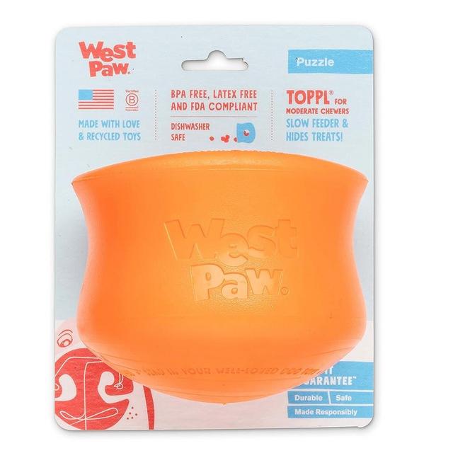 WEST PAW Zogoflex Toppl Treat Dispensing Dog Toy Puzzle – Interactive Chew Toys for Dogs – Dog Toy for Moderate Chewers, Fetch, Catch – Holds Kibble, Treats, X-Large, Tangerine