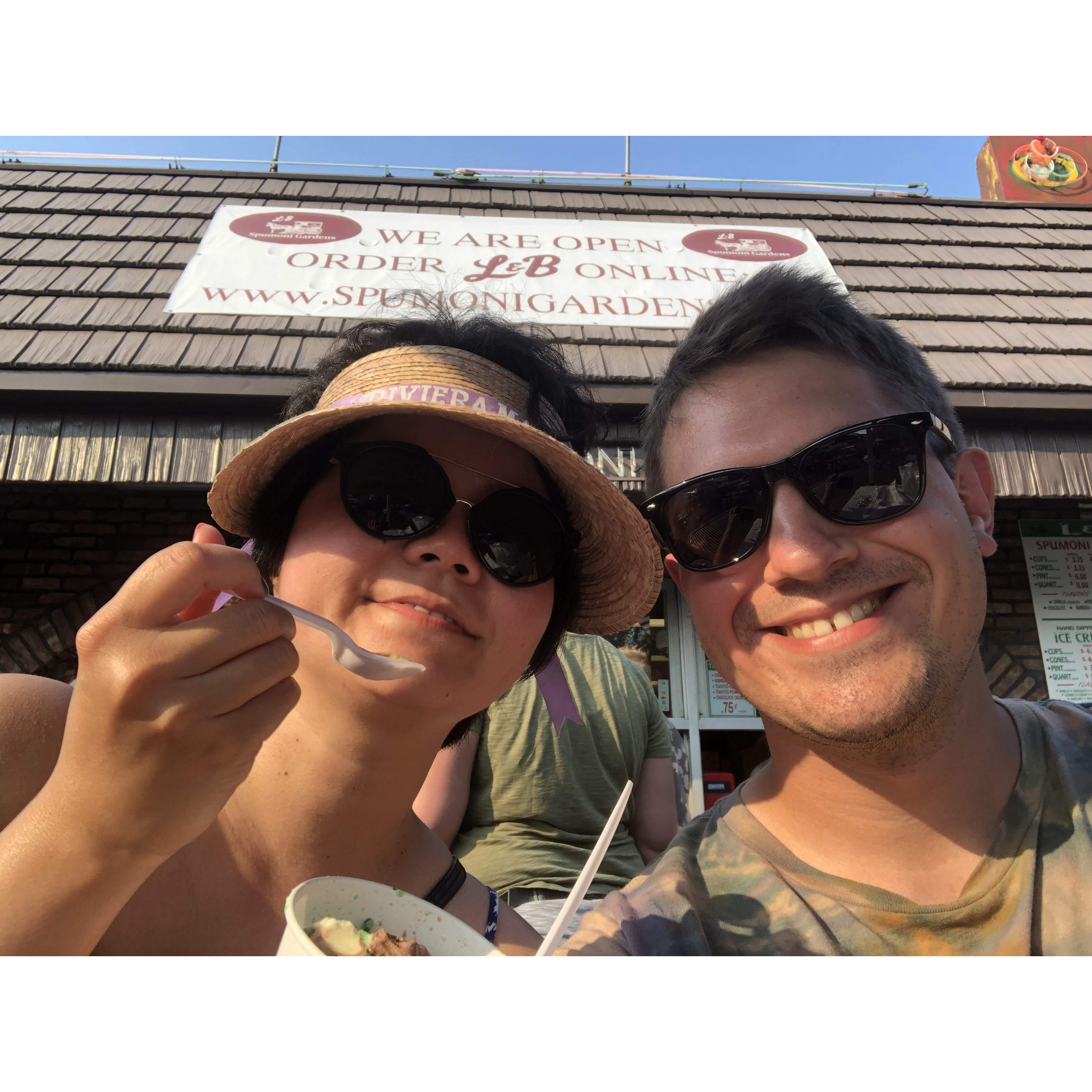 Enjoying specialty ice cream at Spumuni Gardens.
