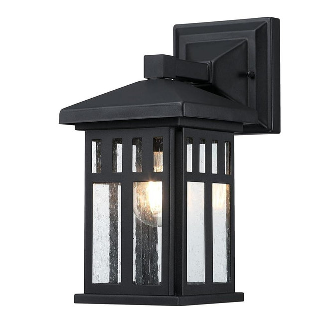Westinghouse 6120800 Burnham Craftsman-Style One Light Outdoor Wall Fixture, Textured Black Finish, Clear Seeded Glass