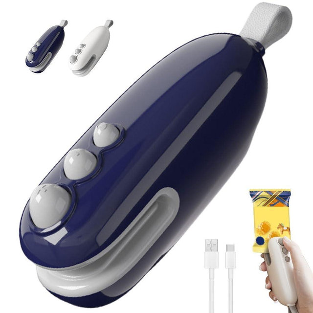 2 in 1 Mini Bag Sealer, 2025 Upgraded USB Rechargeable Chip Bag Sealer Heat Seal Tool, Portable Handheld Vacuum Food Sealer Bag Sealing Machine for Snacks and Vegetable Fresh Storage (Blue)
