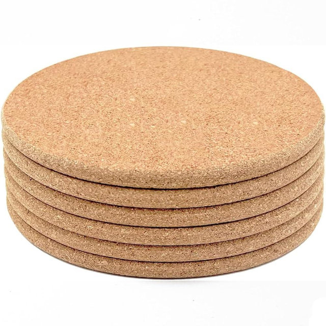 Fan Wu Natural Cork Trivet Set of 6 – 7.5" Large Heat Resistant Hot Pads, Thick 0.4" High-Density Cork for Pots & Countertop Protection, Ideal for Laser Engraving & Custom Gifts (Not for Dishwasher)