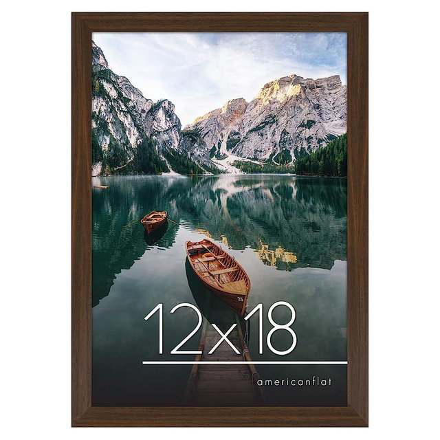 Americanflat 12x18 Picture Frame in Walnut - Engineered Wood with Shatter Resistant Glass - Horizontal and Vertical Formats for Wall