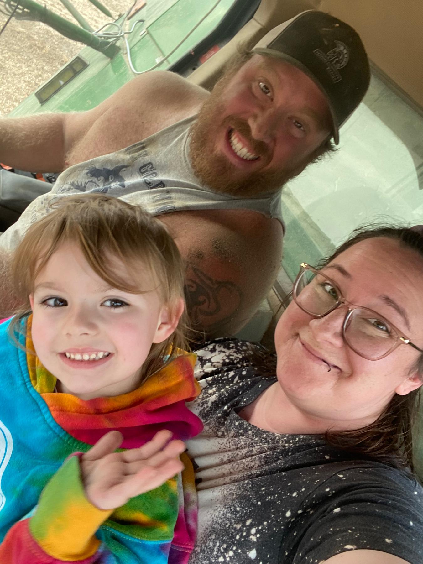 Had to make sure Daddy was driving the combine right! Lol