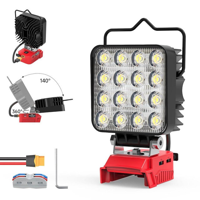 Azocek New Upgrade LED Work Light for Milwaukee M18 18V Battery, 48W 4800LM Flashlight, 18V Battery Cordless Work Light with Low Voltage Protection & Dual USB & Type-C Charging Port (48W)