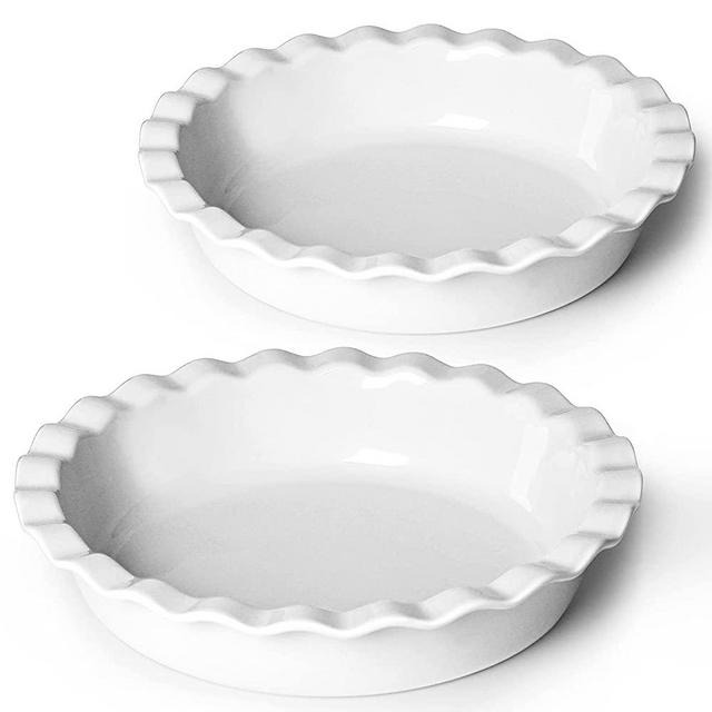 ONTUBE 10.5-Inch Deep Pie Pans Set of 2 ,50oz Ceramic Large Round Pie Tins for Baking , Cream White