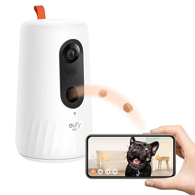 eufy Pet Dog Camera D605, 1080p Dog Camera with Phone App, Dog Treat Dispenser with 3-Distance Treat Tossing, 270 Rotatable Body, AI Motion Tracking, Night Vision, 2-Way Audio, 16GB Local Storage