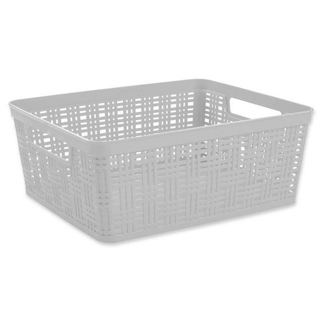 Medium Plastic Wicker Storage Basket in White