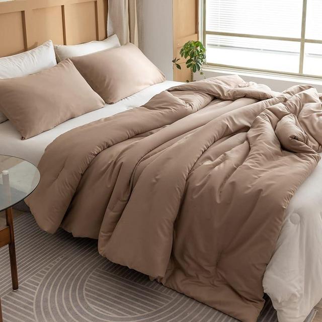 ROSGONIA California King Comforter Set Taupe Brown,3pcs (1 Boho Tan Cal King Comforter & 2 Pillowcases), All Season Oversized Bedding Comforters & Sets Lightweight Bedspread Blanket Quilts