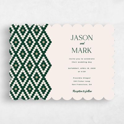 Green Scalloped Wedding Invitation - Metropol Landscape
