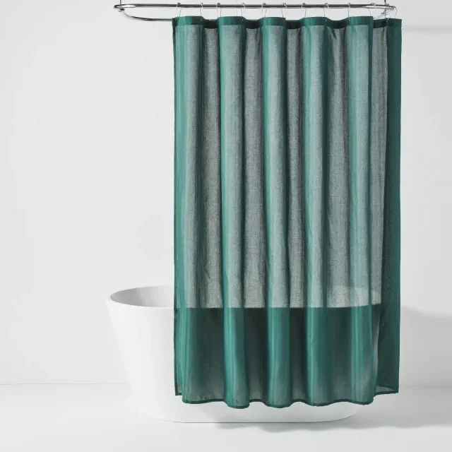 Fabric Herringbone Shower Curtain Dark Green - Room Essentials™