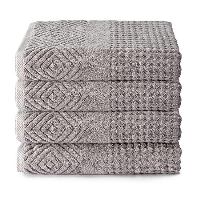 Texere 100% Organic Cotton Diamond Jacquard 700 GSM Luxury Bath Towel Sets - Ultra Soft and Absorbent Hotel and Spa Quality (Diamond, Cathedral Gray, 4 Bath Towels)