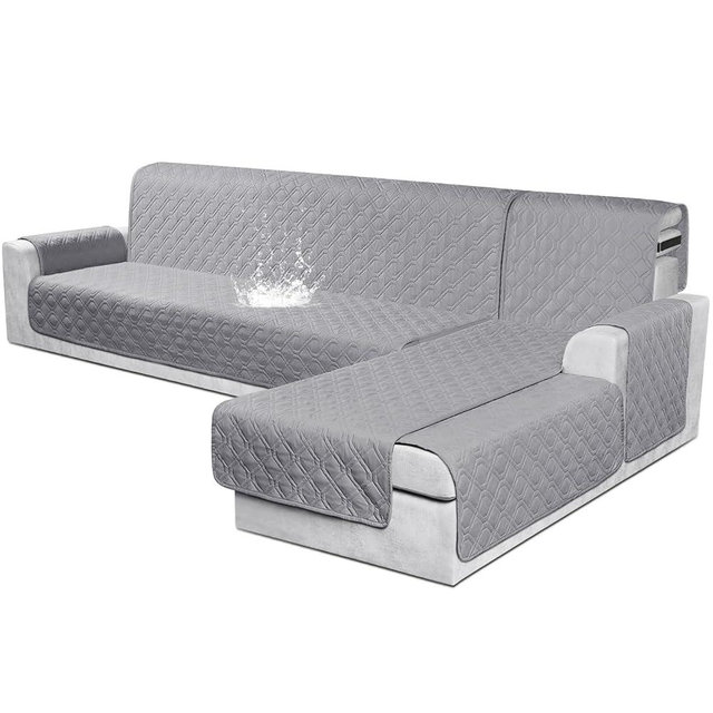 VANSOFY Sectional Couch Covers 100% Waterproof L Shaped Sofa Slipcover 3pcs Reversible Chaise Lounge Cover for Sectional Sofa Furniture Protector Cover for Pets Cat Dog(X-Large, Light Gray)
