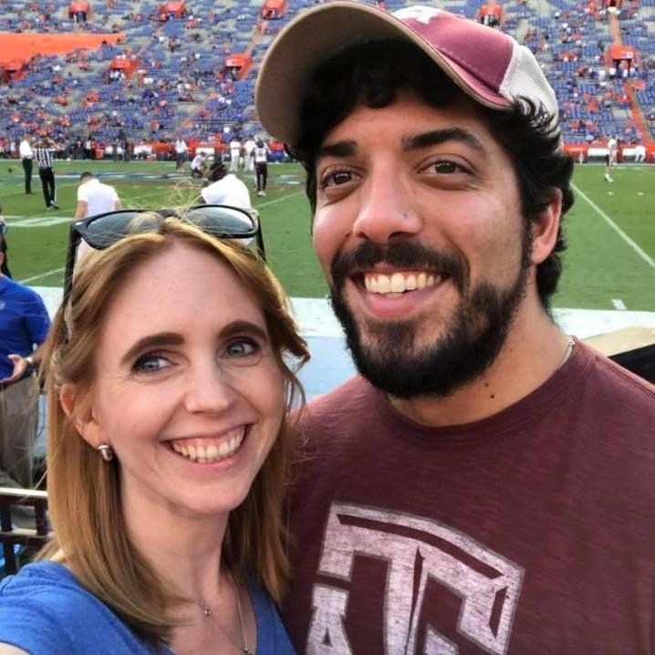 The UF/A&M game in Gainesville, Florida. Katy surprised Shahyan with tickets on the 50-yard line. Here, you can see the tears of joy in his eyes.