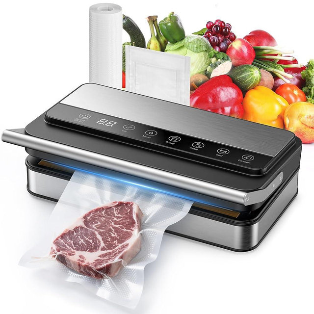 Scribanx 10-In-1 85kPa Vacuum Sealer Machine, 200W Automatic Food Saver with Low Noise & Touch Display, Built-in Cutter & Bag Storage, Double Heat Seal for Maximum Freshness, Includes Bags & Roll
