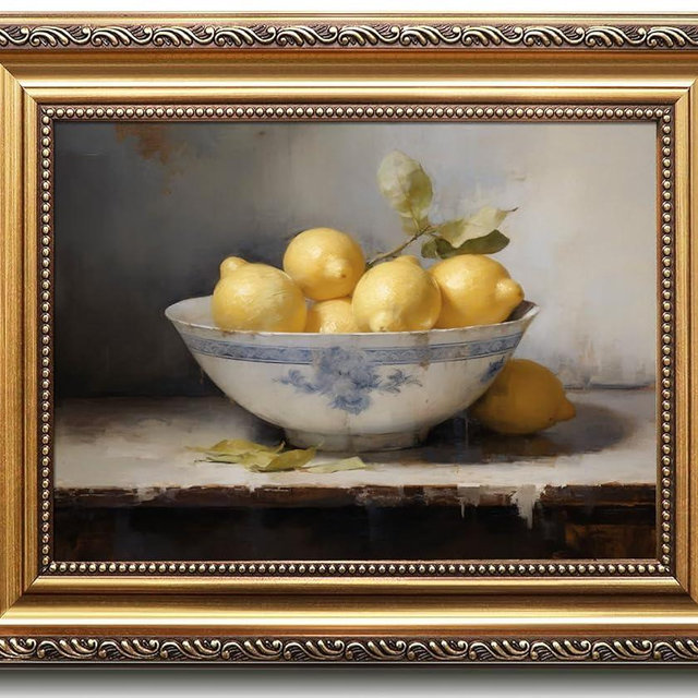 uniro Vintage Gold Framed Wall Art, Vintage Lemons Still Life Canvas Art Prints Painting, Antique Fruit Wall Art Picture, Rustic Kitchen Art Farmhouse Wall Decor for Kitchen, Dining Desktop Decor - 9x12Inch