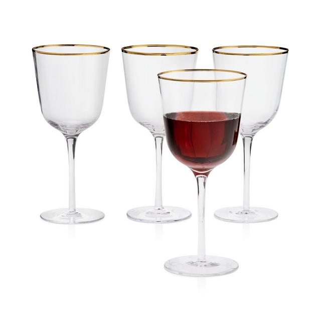 Martha Stewart Collection Clear Optic Wine Glasses with Gold-Tone Rims, Set of 4, Created For Macy's