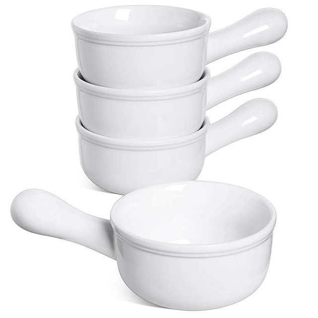 LE TAUCI 15 Oz Soup Bowls With Handles, French Onion Bowl for Soup, Chili, Beef Stew, Set of 4 - WHITE