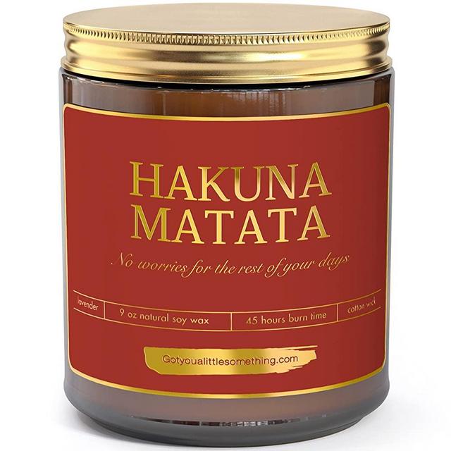 Hakuna Matata 9oz Lavender Candle Gift for Women and Men - Lion King Movie Themed Gift Idea | Fun Disney Gifts for Women Adults, Men, Mantra Relaxation Candles Present Idea for BFF, Coworker, Friends