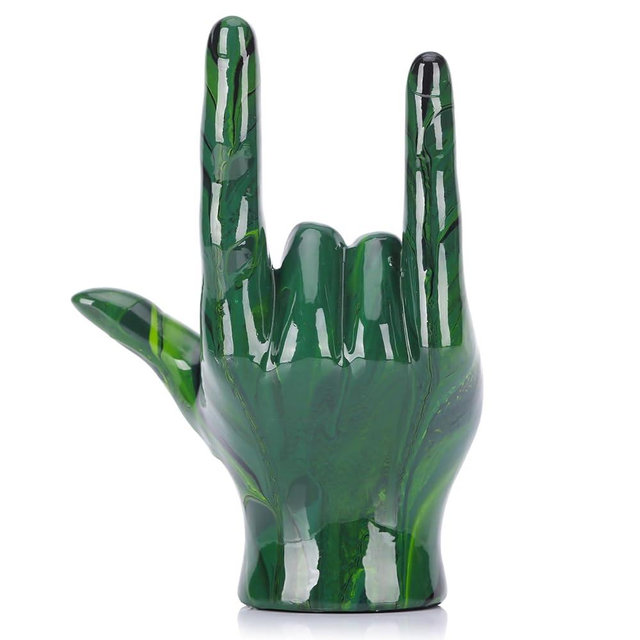 Emerald Green Hand Gesture Decor Statue, Modern Home Decor Accent Peace Sign Decor and Loving Sign Language Decor, for Music Room, Countertop, Dining Table, Bookshelf, Aesthetic Decoration