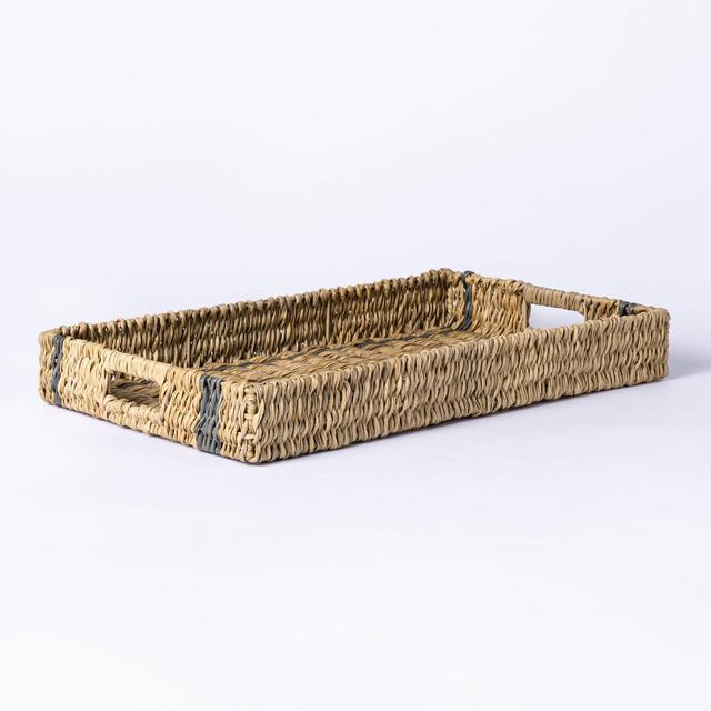 Large Manmade Outdoor Wicker Tray Gray Stripes - Threshold™ designed with Studio McGee