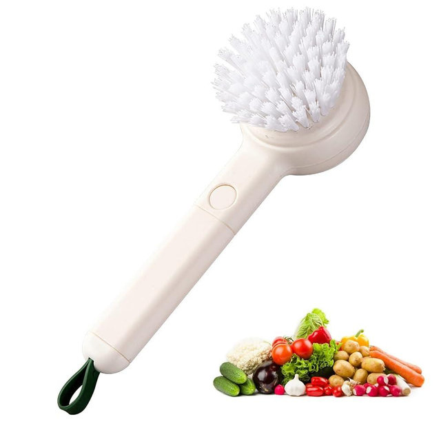 Ganganmax Vegetable Cleaner Brush Fruit Scrubber Brush Good Grip Long Handle Food Cleaning Brush Multifunctional Kitchen Gadgets with Peeler Veggie Wash Brush 2-in-1 (White)