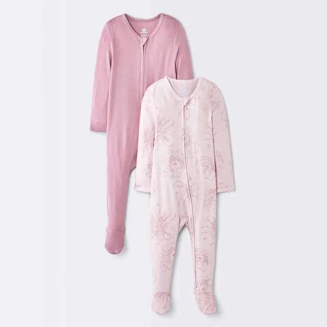 Baby Girls' 2pk So Very Soft Floral Modal Long Sleeve Sleep N' Play Footed Pajamas - Cloud Island™ Pink 3-6M
