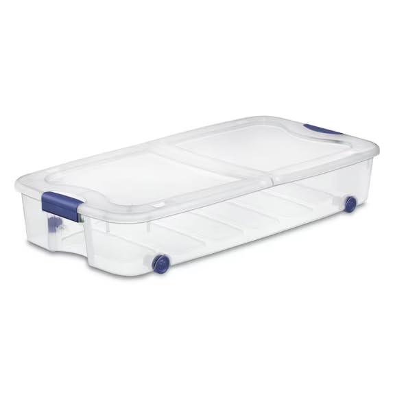 The pack Large Storage Bin 66 Quart Clear Underbed Storage Container with Latch Lid and Wheels (1)
