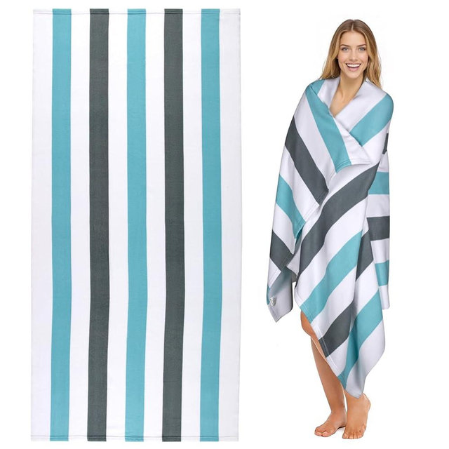 cabanana Large Oversized Beach Towel - Microfiber Sand Free 35 x 70 Inch Quick Dry Lightweight Pool Towel for Adults, Thin Striped Swim Towel (Quarry)