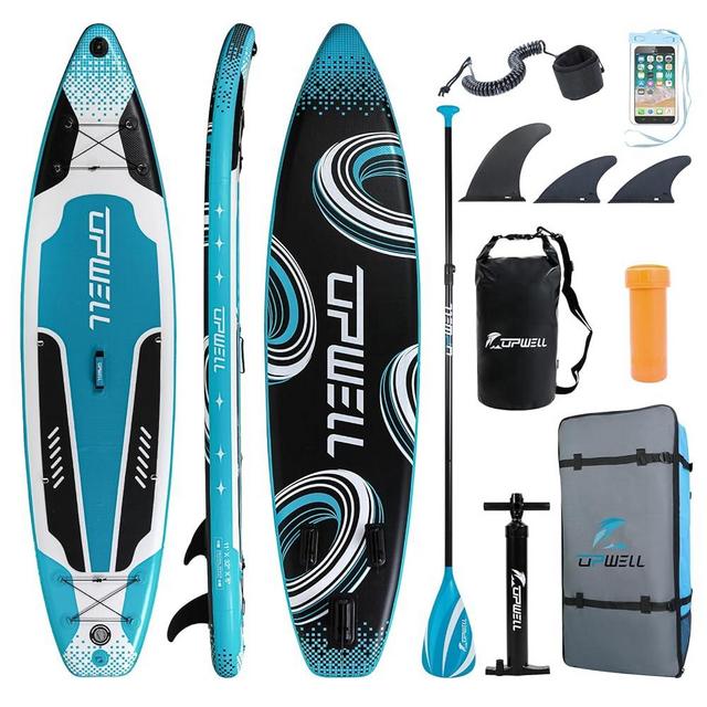 UPWELL 11'2/11'/10'8"/10'6”/10'2” Inflatable Stand Up Paddle Board with sup Accessories Including Backpack, Repairing Kits, Non-Slip Deck, Leash, 3 Fins, Paddle and Hand Pump