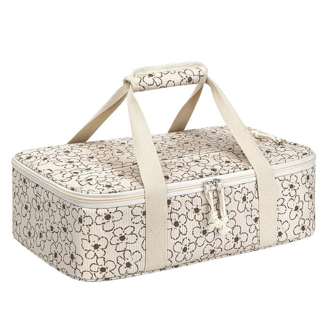 MIAOJIE Corduroy Casserole Carrier, Insulated Lasagna Lugger for Hot/Cold Food, Fits 9" x 13" Baking Dish, Thermal Lunch Tote for Potluck & Picnic-Corduroy Plain Flowers