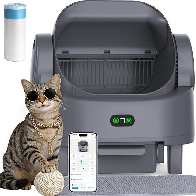 Automatic Litter Box, Open Top Large Self Cleaning Cat Litter Box for Multiple Cats, with APP Control/Multiple Safety Sensors/Trash Bag/Litter Mat, Cat Box Automatic Cleaning