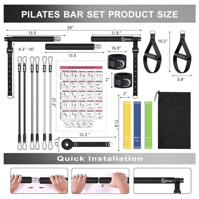 Pilates Bar Kit with Resistance Bands,Pilates Bar with Stackable Bands Workout Equipment for Legs,Hip,Waist and Arm,Exercise Fitness Equipment for Women & Men Home Gym Yoga Pilates