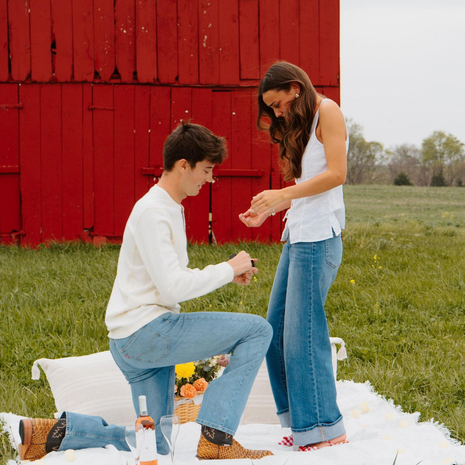 The day we got engaged! Zach pulled over the truck to a sweet little picnic he had set up with the help of my friends!