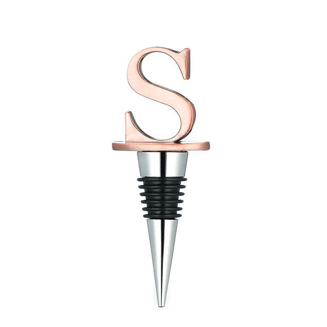 Wine Stoppers,Reusable Wine Bottle Stoppers ,Stainless Steel Letter Wine Stopper, Silicone Material Decorative Wine Stoppers-Bronze Color (Letters S)