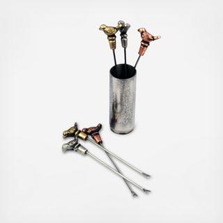 Bird 7-Piece Cocktail Picks with Holder Set