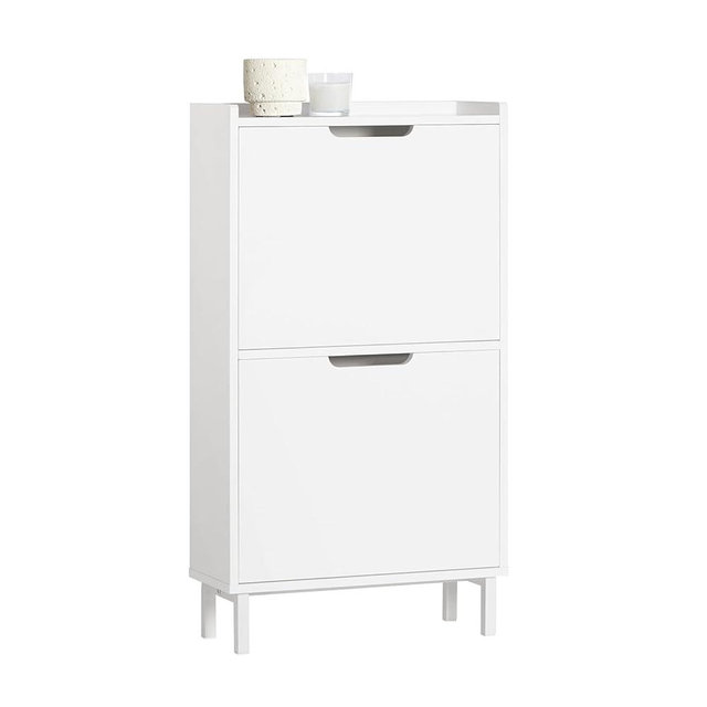Haotian FSR151-W, White Shoe Cabinet with 2 Flip-Drawers, Freestanding Shoe Rack, Slim Shoe Organiazer