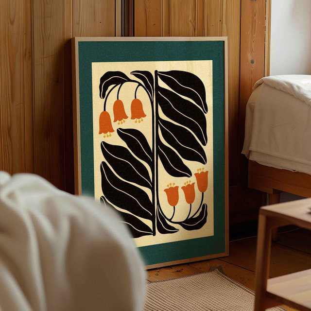 Scandinavian Botanical Print — Retro Floral Wall Art, Mid Century Modern Decor