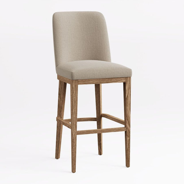 Layton Upholstered Bar Height Stool, Cocoa Brown, Performance Rustic Linen Parchment