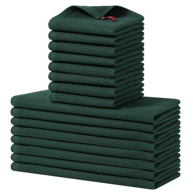 Homaxy 100% Cotton Kitchen Towels and Dishcloths Set, 12 x 12 Inches and 13 x 28 Inches, Set of 16 Bulk Kitchen Towels Set, Ultra Soft Absorbent Dish Cloths for Washing Dishes, Blackish Green
