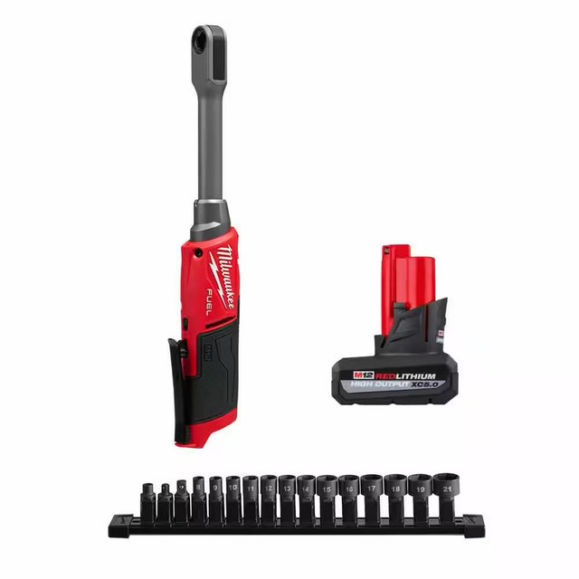 M12 FUEL INSIDER 12V Lithium-Ion 1/4 in.-3/8 in. Brushless Cordless Ratchet Extended Reach Box Ratchet w 5. 0Ah Battery