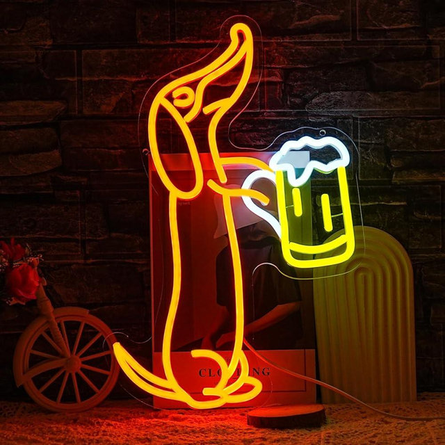 LULANMP Dachshund Neon Sign for Wall Decor Dachshund Drink Beer Light up Sign for Pet Store Cute Dog Neon Lights Beer LED Neon Light for Pet Shop Bar Pub Party Decor Gift for Dog Lover(16.9''*11.4'')