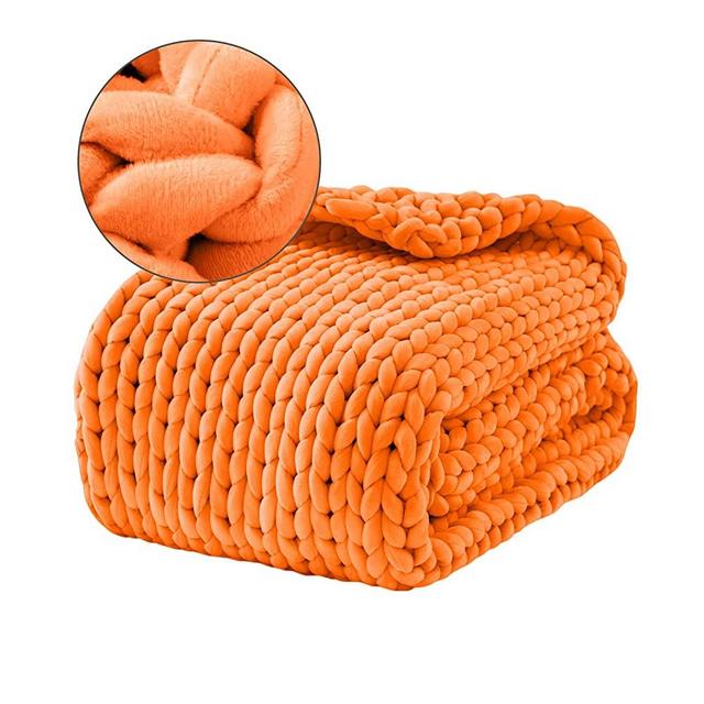 Weighted Idea Weighted Blanket Twin Size, Handmade Minky Knitted Chunky Blankets No Beads (48''x72'', 12lbs, Orange)