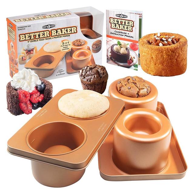 Cook's Choice Better Baker Edible Food Bowl and Muffin Maker- Bake two 5" Dessert and Dinner Bowls or Muffins with Cookbook included